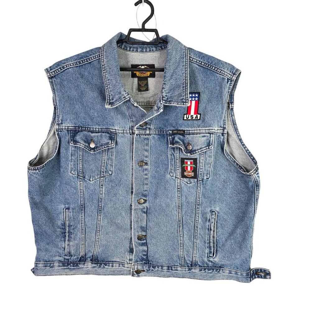 Mens Harley-Davidson Denim Vest 1903-2003 Anniversary & Patches 100% Cotton XXL